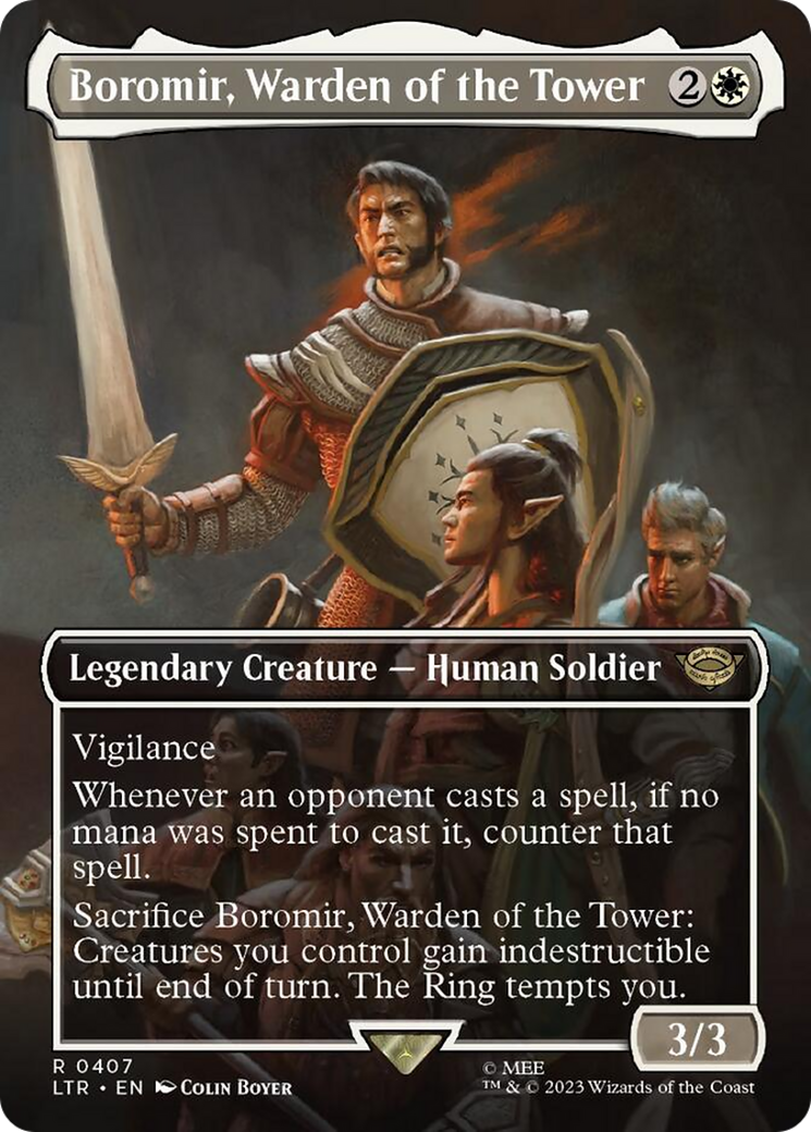 Boromir, Warden of the Tower (Borderless Alternate Art) [The Lord of the Rings: Tales of Middle-Earth] | Card Merchant Takapuna