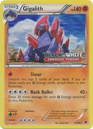 Gigalith (53/98) (Staff Prerelease Promo) [Black & White: Black Star Promos] | Card Merchant Takapuna