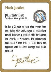 1996 Mark Justice Biography Card [World Championship Decks] | Card Merchant Takapuna