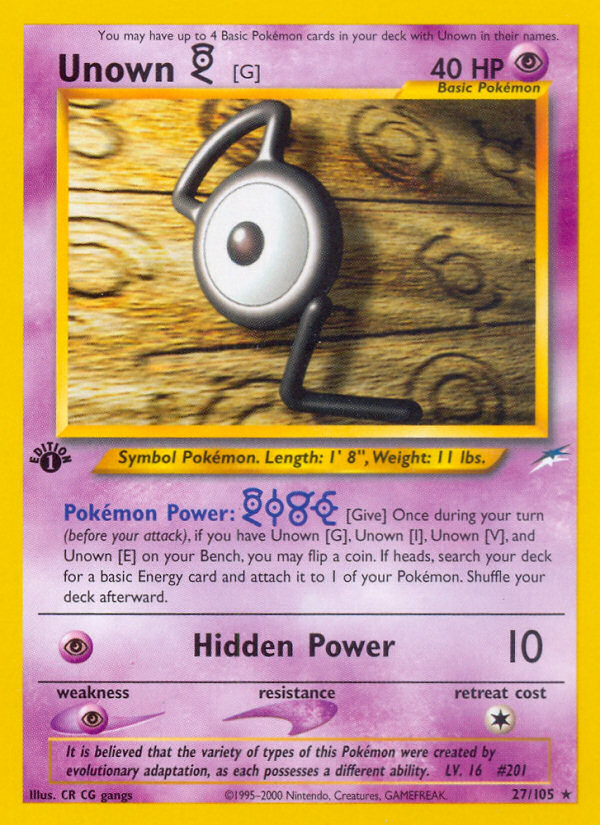 Unown [G] (27/105) [Neo Destiny 1st Edition] | Card Merchant Takapuna