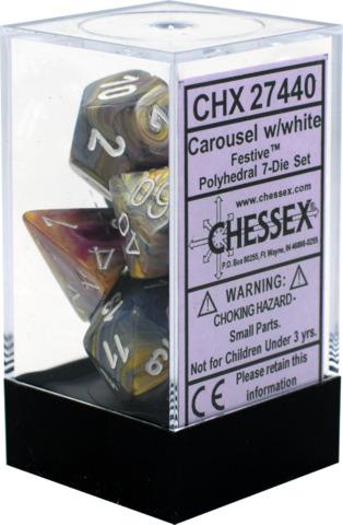 Chessex 7 Dice Set - Festive (Carousel/White) | Card Merchant Takapuna