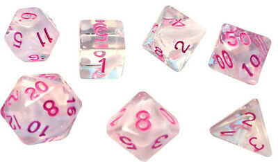 Sirius Dice: Semi-Translucent White Cloud with Pink Ink - 7-Die Set | Card Merchant Takapuna
