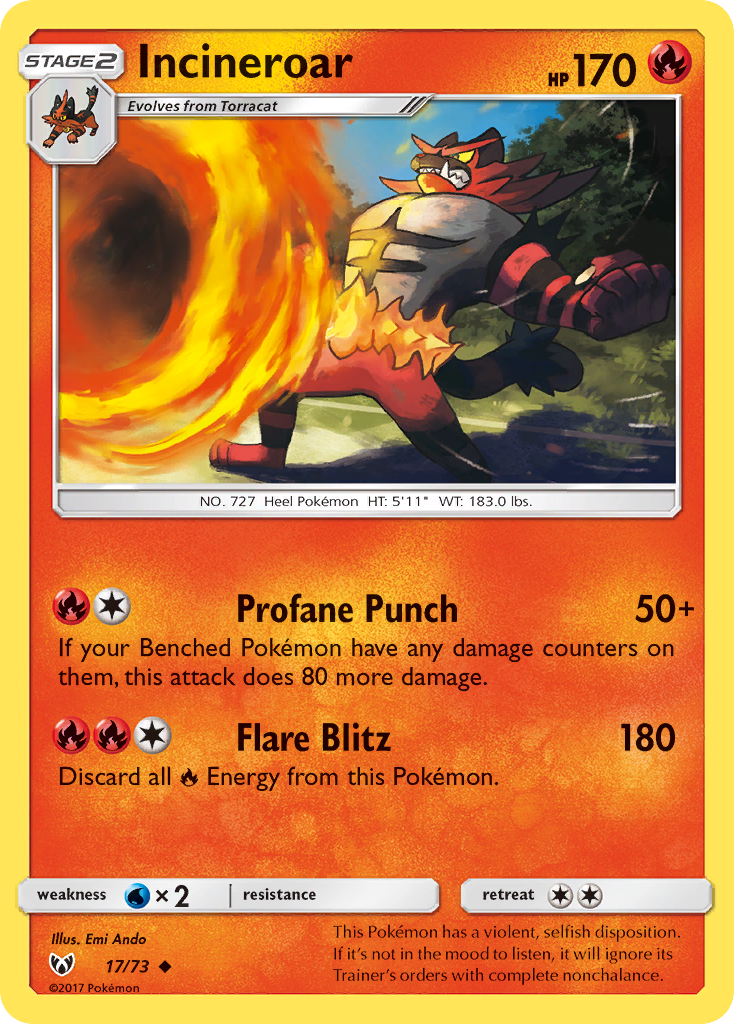 Incineroar (17/73) [Sun & Moon: Shining Legends] | Card Merchant Takapuna