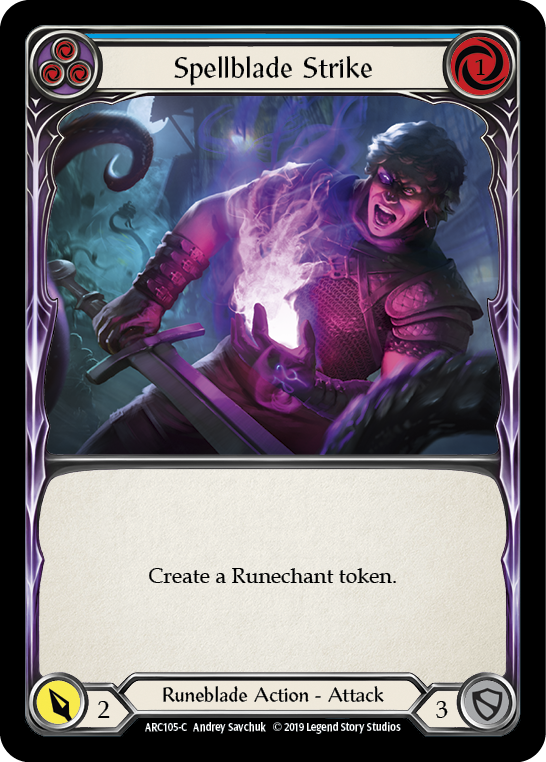 Spellblade Strike (Blue) [ARC105-C] (Arcane Rising)  1st Edition Rainbow Foil | Card Merchant Takapuna