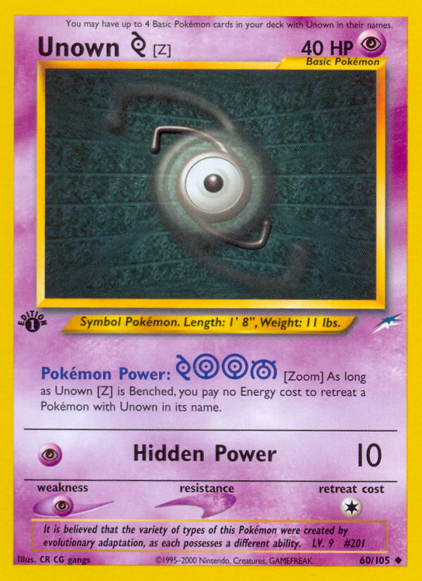 Unown [Z] (60/105) [Neo Destiny 1st Edition] | Card Merchant Takapuna