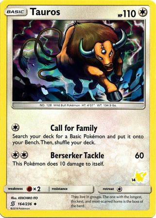 Tauros (164/236) (Pikachu Stamp #14) [Battle Academy 2020] | Card Merchant Takapuna