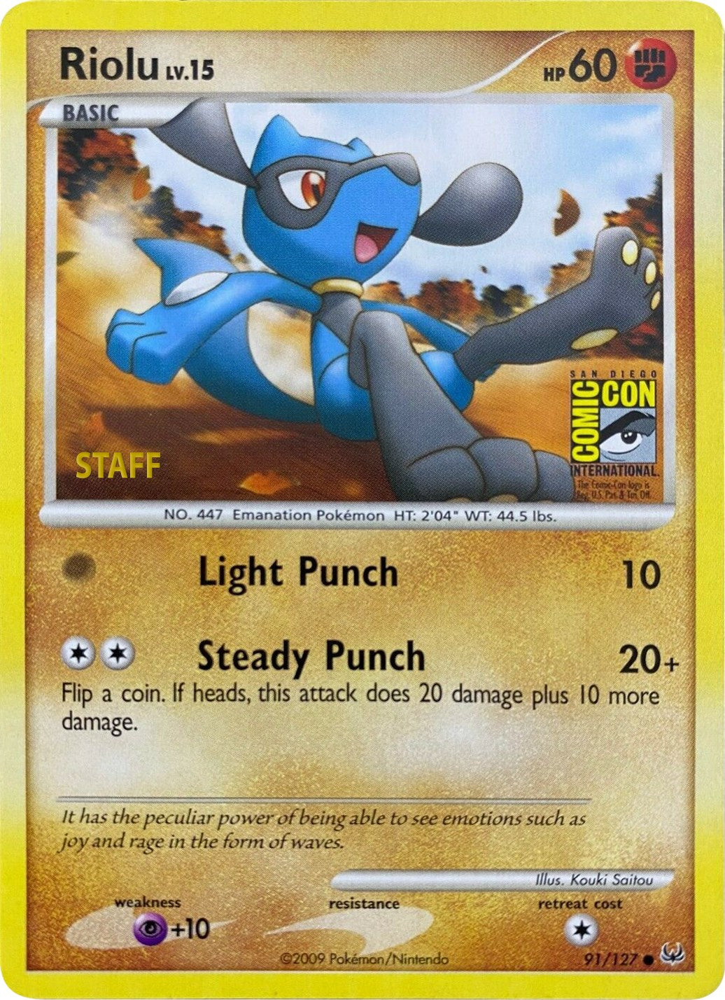 Riolu (91/127) (SDCC 2009) (Staff) [Platinum: Base Set] | Card Merchant Takapuna