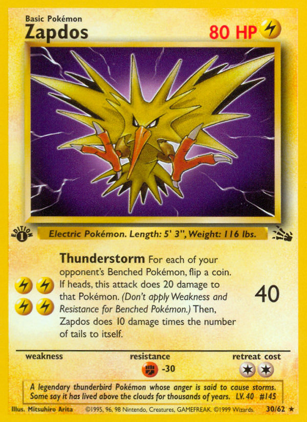 Zapdos (30/62) [Fossil 1st Edition] | Card Merchant Takapuna