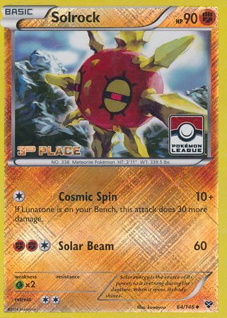 Solrock (64/146) (3rd Place League Challenge Promo) [XY: Base Set] | Card Merchant Takapuna