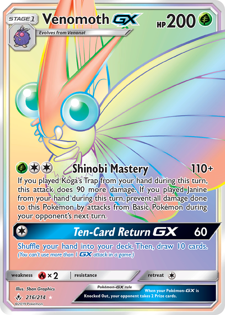 Venomoth GX (216/214) [Sun & Moon: Unbroken Bonds] | Card Merchant Takapuna