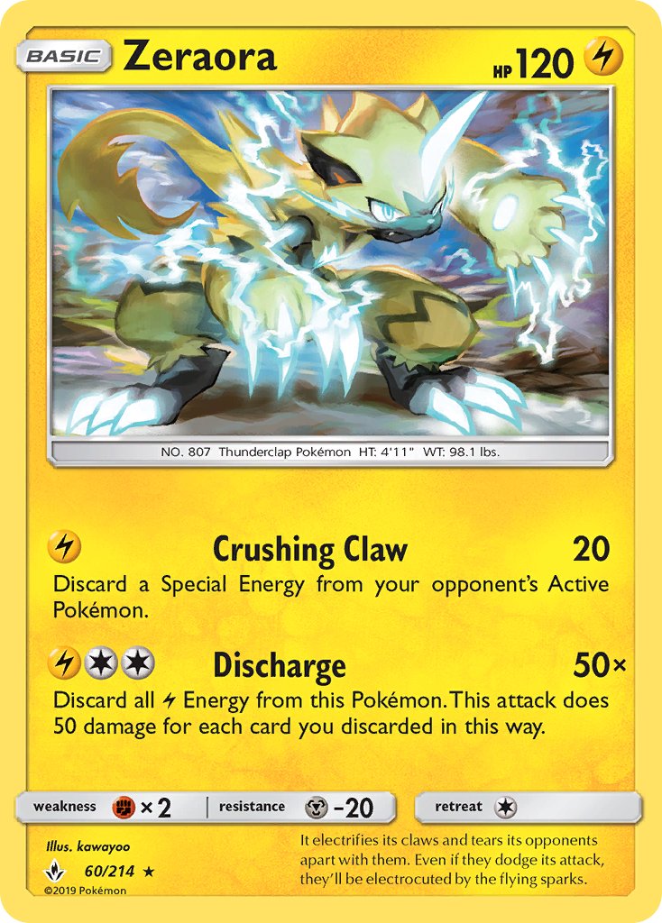 Zeraora (60/214) (Cracked Ice Holo) (Theme Deck Exclusive) [Sun & Moon: Unbroken Bonds] | Card Merchant Takapuna