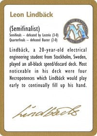 1996 Leon Lindback Biography Card [World Championship Decks] | Card Merchant Takapuna