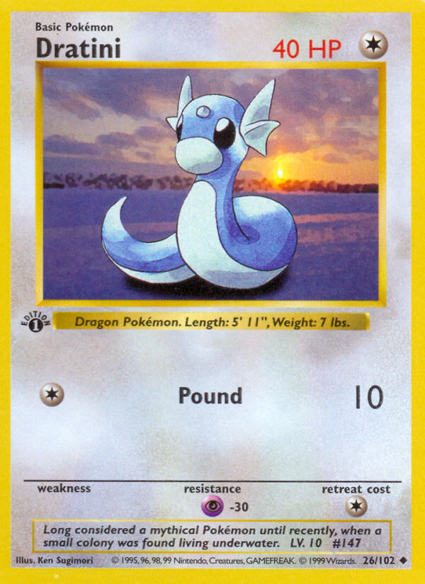 Dratini (26/102) (Shadowless) [Base Set 1st Edition] | Card Merchant Takapuna