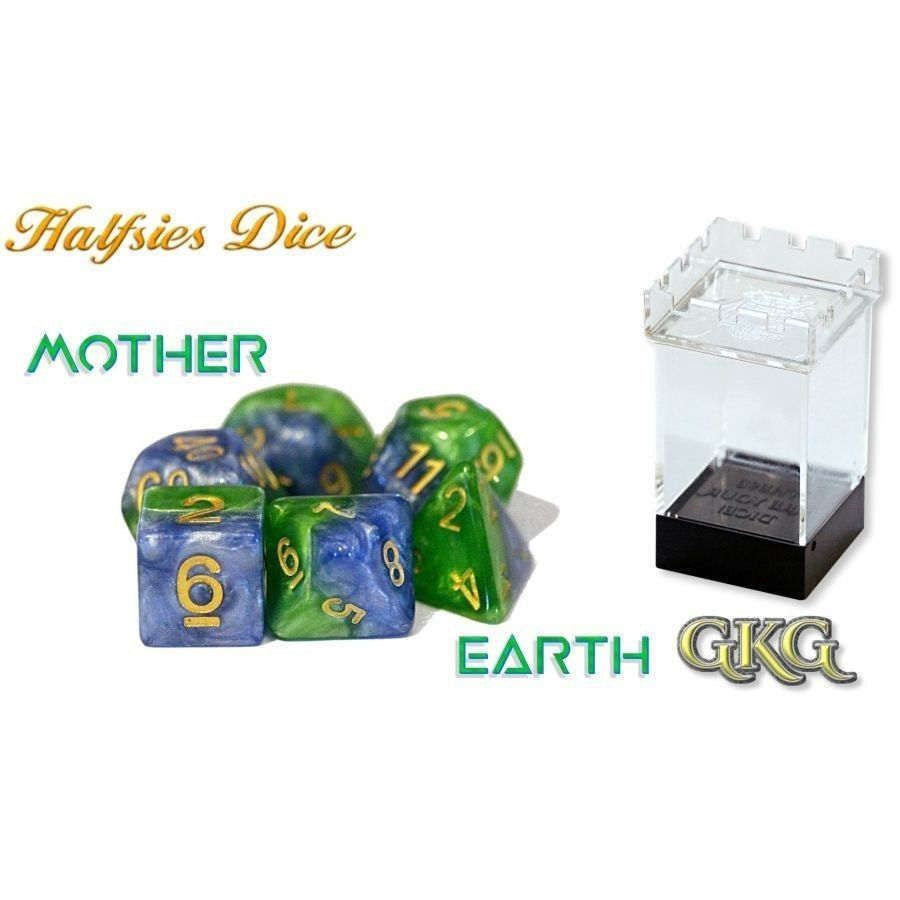 Halfsies Dice Mother Earth with Upgraded Dice Case (7 Polyhedral Dice Set) | Card Merchant Takapuna
