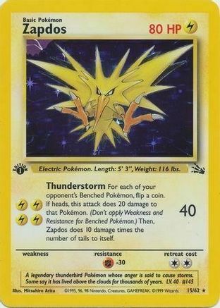 Zapdos (15/62) (Cosmos Holo) [Fossil 1st Edition] | Card Merchant Takapuna