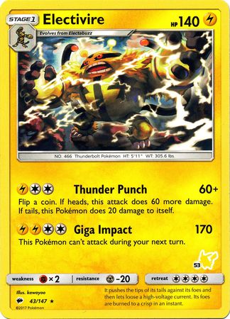 Electivire (43/147) (Pikachu Stamp #53) [Battle Academy 2020] | Card Merchant Takapuna