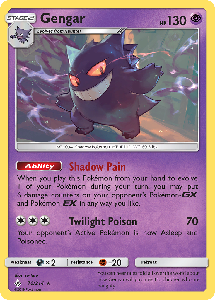 Gengar (70/214) [Sun & Moon: Unbroken Bonds] | Card Merchant Takapuna