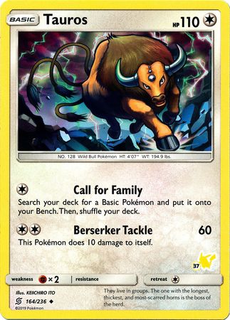 Tauros (164/236) (Pikachu Stamp #37) [Battle Academy 2020] | Card Merchant Takapuna