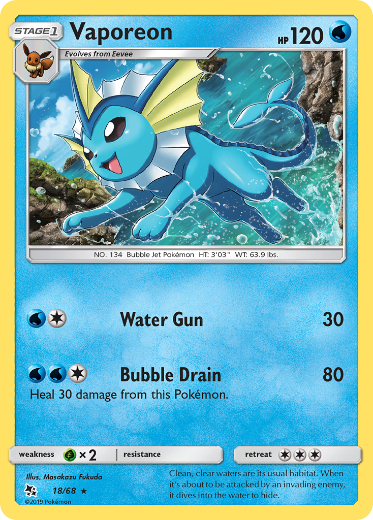 Vaporeon (18/68) [Sun & Moon: Hidden Fates] | Card Merchant Takapuna