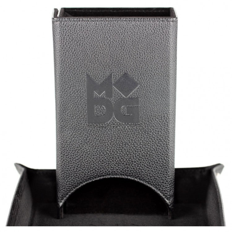 Fold Up Leather Dice Tower: Black | Card Merchant Takapuna
