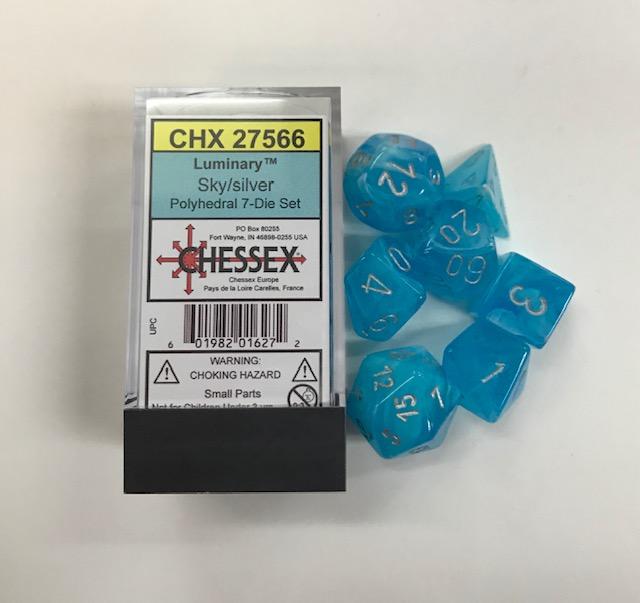 Chessex 7-Die Polyhedral Set - Luminary (Sky/Silver) | Card Merchant Takapuna