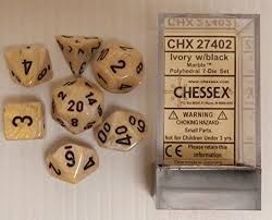 Marble Ivory w/black Classic Polyhedral 7-Die Set | Card Merchant Takapuna