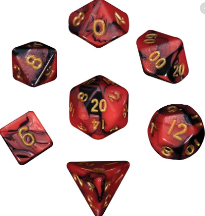 Mini Polyhedral Dice Set: Red/Black w/Gold Numbers | Card Merchant Takapuna