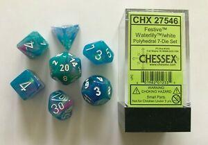Chessex 7-Die Polyhedral Set - Festive  (Waterlily/White) | Card Merchant Takapuna