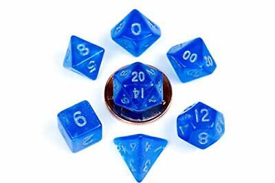 Mini Polyhedral Dice Set: Stardust Blue with Silver Numbers | Card Merchant Takapuna