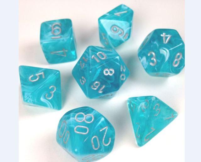 Chessex 7-Die Polyhedral Set - Cirrus (Aqua/Silver) | Card Merchant Takapuna