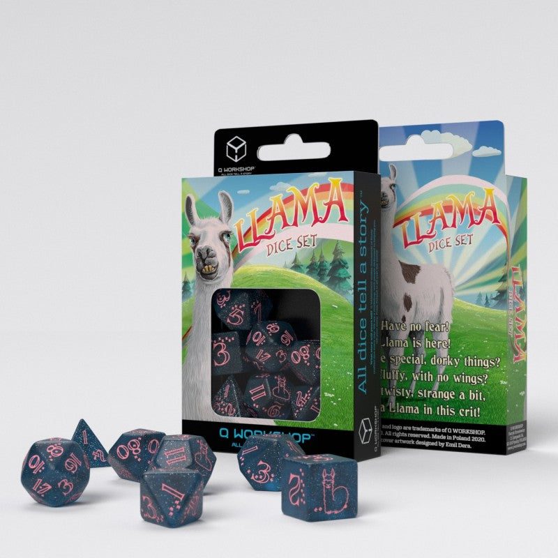 Sparkling Llama Dice Set (Glittering dark blue & pink) | Card Merchant Takapuna